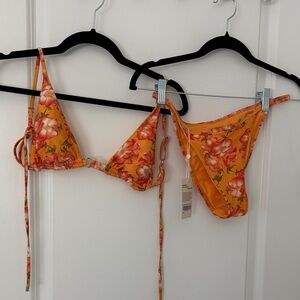 NWT Monday Swimwear Vibrant Orange Floral Bikini